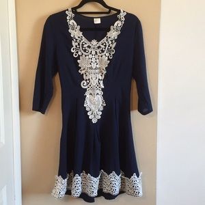 Navy and White Lace Dress